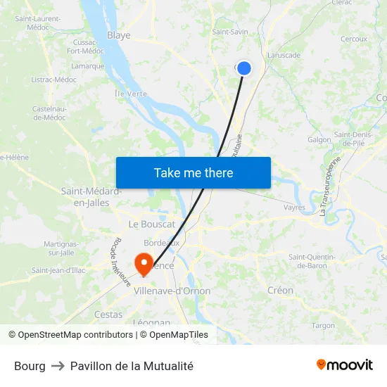 Bourg to Pavillon de la Mutualité map