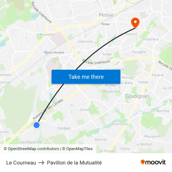 Le Courneau to Pavillon de la Mutualité map