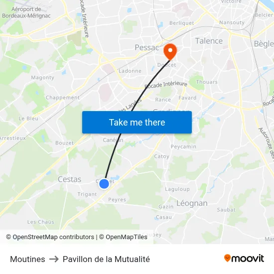 Moutines to Pavillon de la Mutualité map