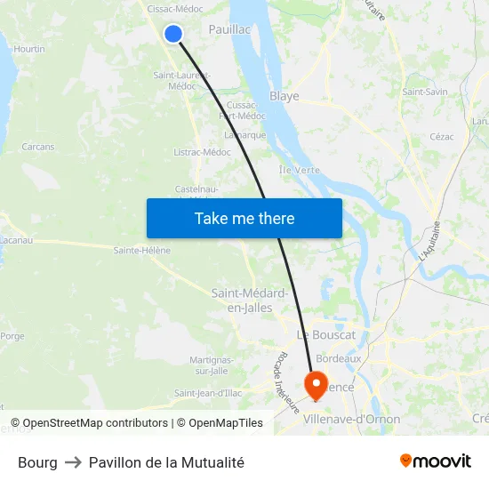 Bourg to Pavillon de la Mutualité map