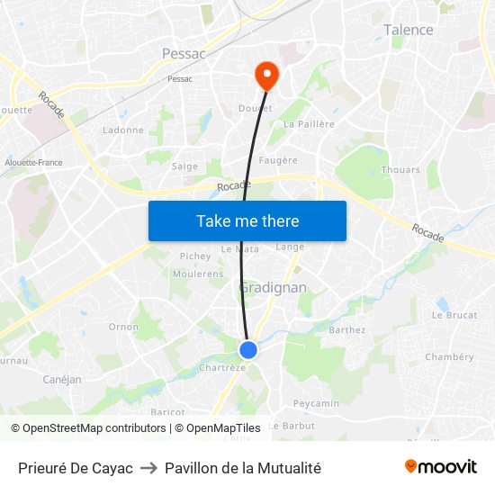 Prieuré De Cayac to Pavillon de la Mutualité map