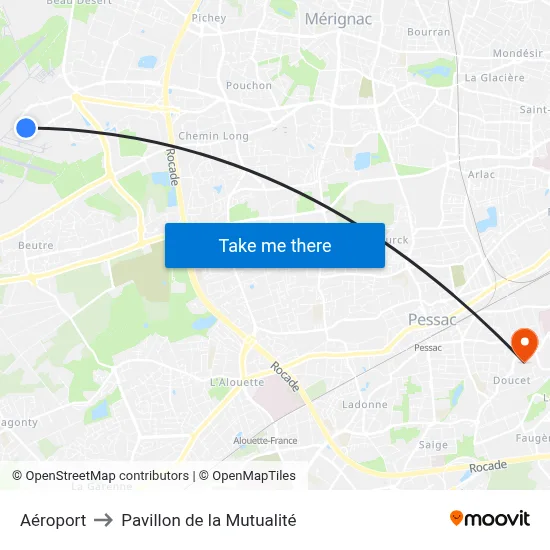 Aéroport to Pavillon de la Mutualité map