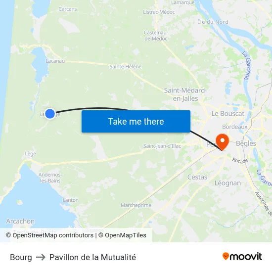 Bourg to Pavillon de la Mutualité map