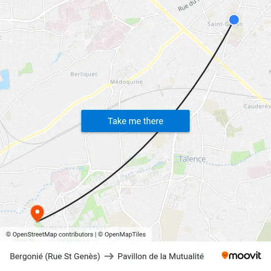 Bergonié (Rue St Genès) to Pavillon de la Mutualité map