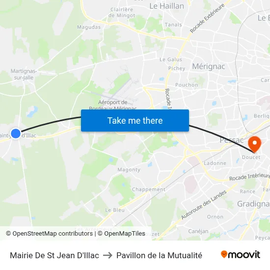 Mairie De St Jean D'Illac to Pavillon de la Mutualité map