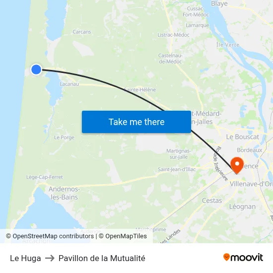 Le Huga to Pavillon de la Mutualité map