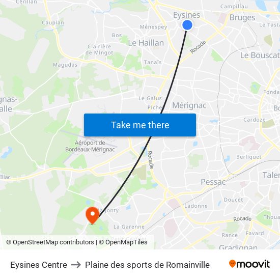 Eysines Centre to Plaine des sports de Romainville map