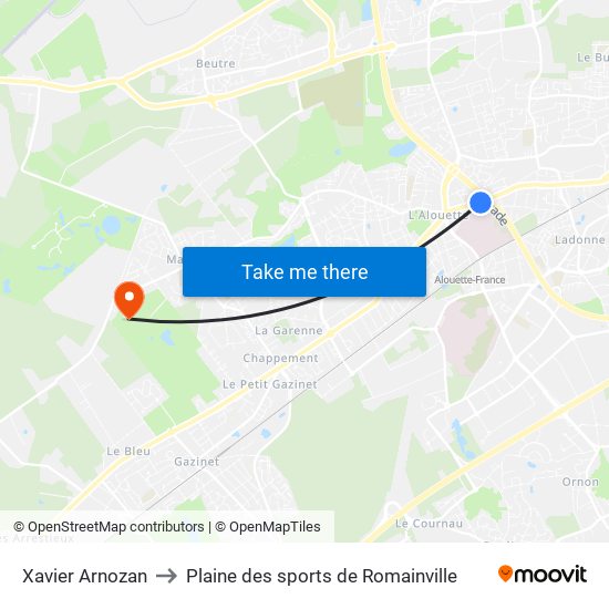 Xavier Arnozan to Plaine des sports de Romainville map