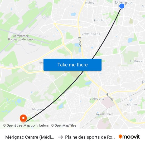 Mérignac Centre (Médiathèque) to Plaine des sports de Romainville map