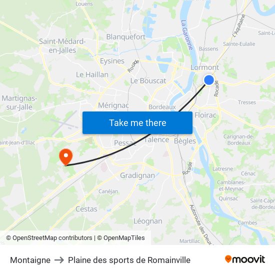 Montaigne to Plaine des sports de Romainville map
