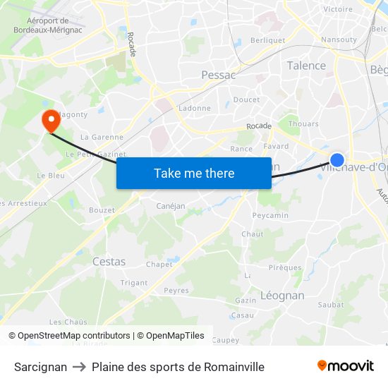 Sarcignan to Plaine des sports de Romainville map