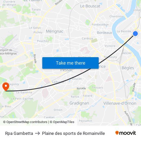 Rpa Gambetta to Plaine des sports de Romainville map