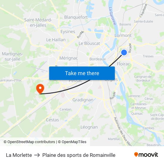 La Morlette to Plaine des sports de Romainville map