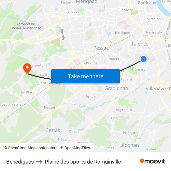 Bénédigues to Plaine des sports de Romainville map