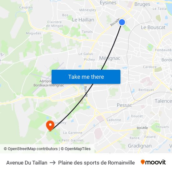 Avenue Du Taillan to Plaine des sports de Romainville map