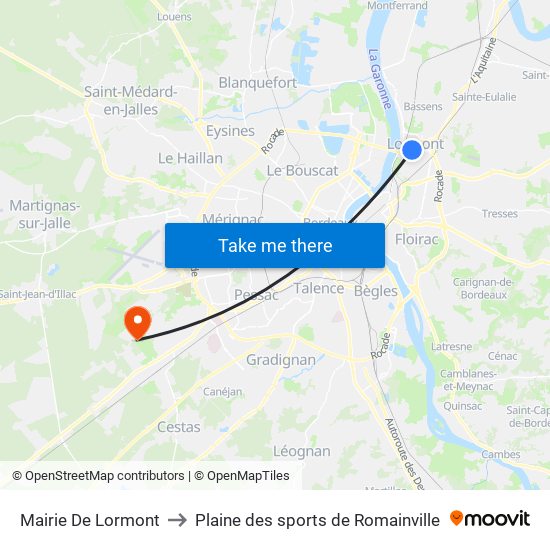 Mairie De Lormont to Plaine des sports de Romainville map