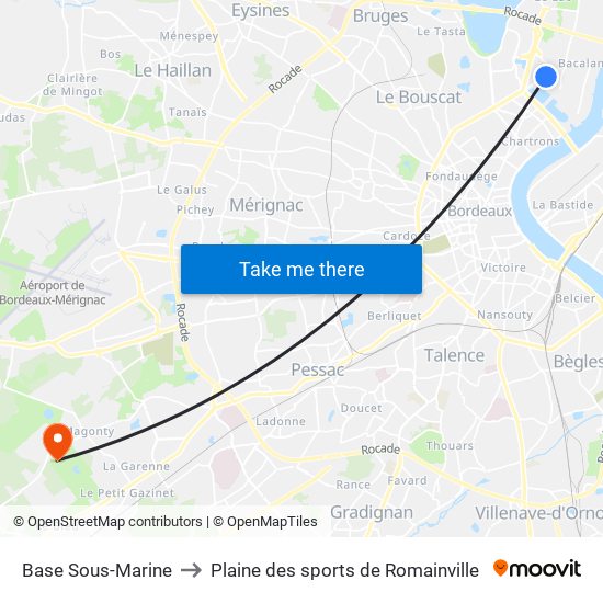 Base Sous-Marine to Plaine des sports de Romainville map