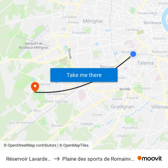 Réservoir Lavardens to Plaine des sports de Romainville map