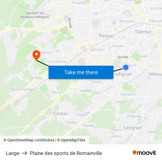 Lange to Plaine des sports de Romainville map