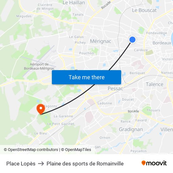 Place Lopès to Plaine des sports de Romainville map