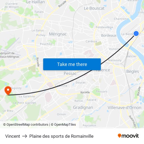 Vincent to Plaine des sports de Romainville map