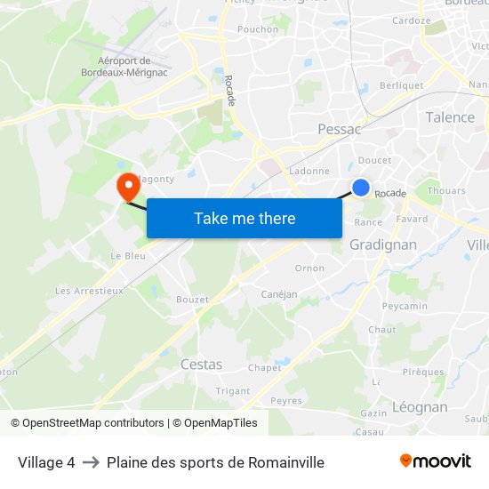 Village 4 to Plaine des sports de Romainville map