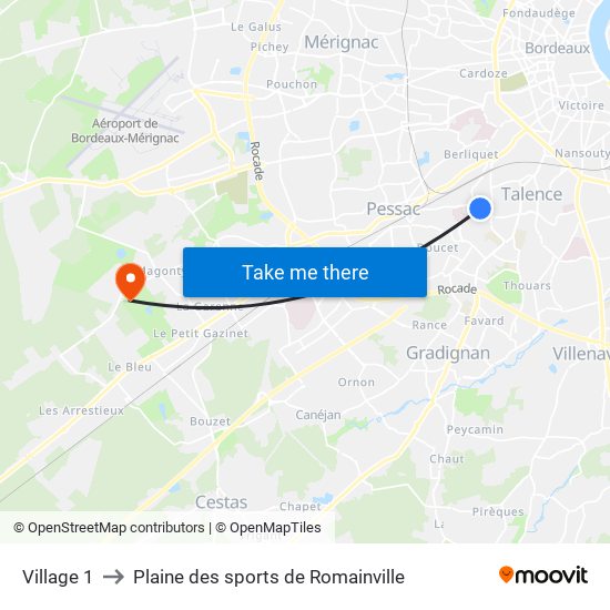 Village 1 to Plaine des sports de Romainville map