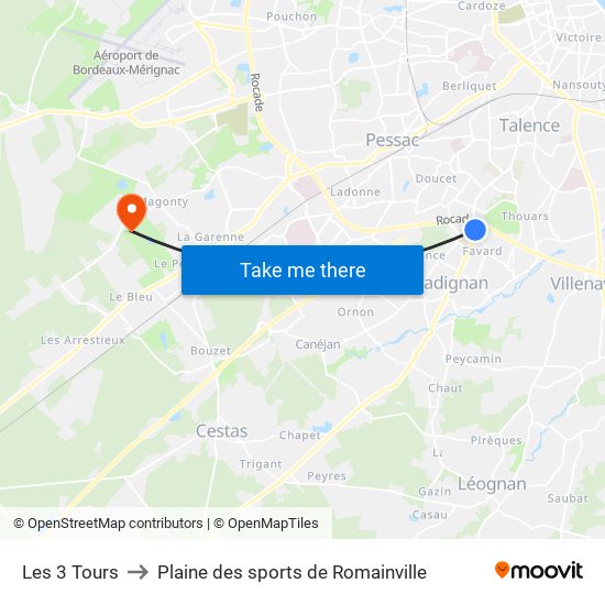 Les 3 Tours to Plaine des sports de Romainville map