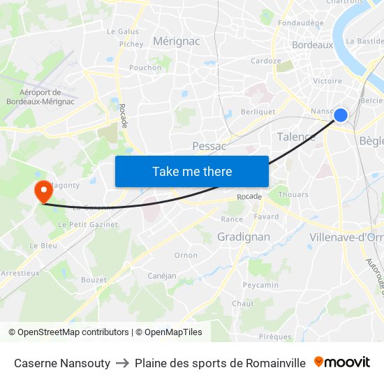 Caserne Nansouty to Plaine des sports de Romainville map