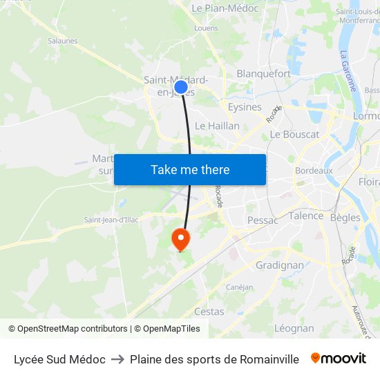 Lycée Sud Médoc to Plaine des sports de Romainville map