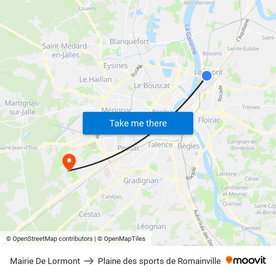 Mairie De Lormont to Plaine des sports de Romainville map