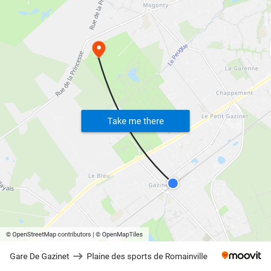 Gare De Gazinet to Plaine des sports de Romainville map