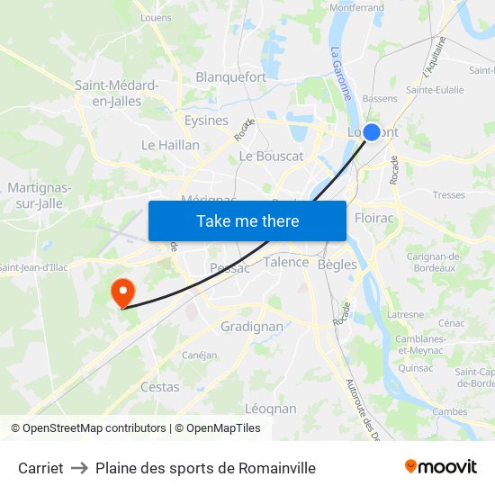 Carriet to Plaine des sports de Romainville map