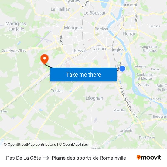 Pas De La Côte to Plaine des sports de Romainville map