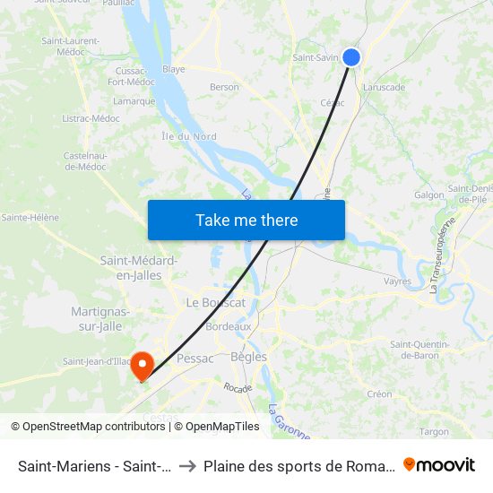 Saint-Mariens - Saint-Yzan to Plaine des sports de Romainville map