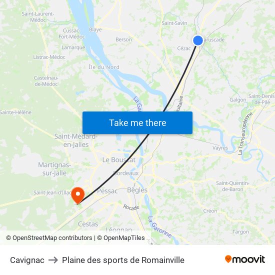 Cavignac to Plaine des sports de Romainville map
