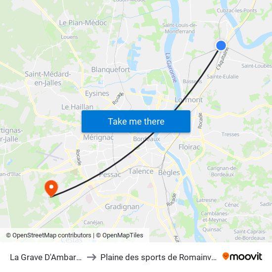 La Grave D'Ambarès to Plaine des sports de Romainville map