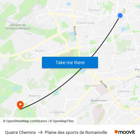 Quatre Chemins to Plaine des sports de Romainville map