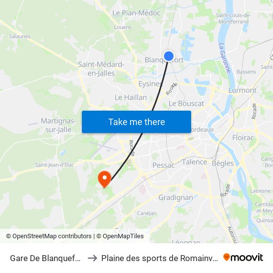 Gare De Blanquefort to Plaine des sports de Romainville map