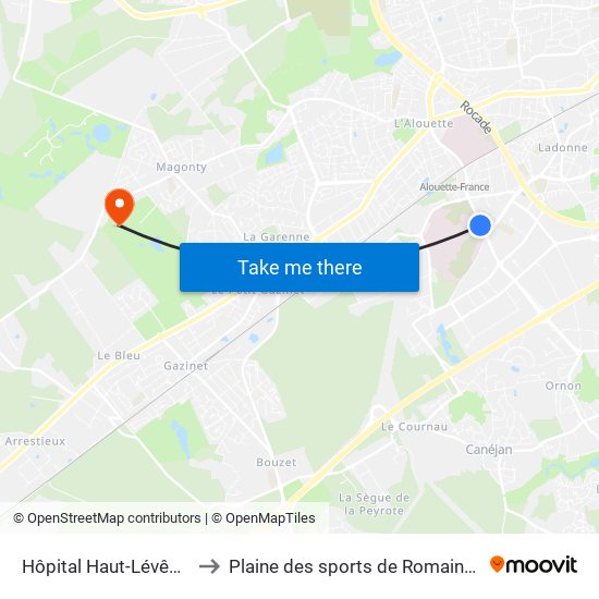 Hôpital Haut-Lévêque to Plaine des sports de Romainville map