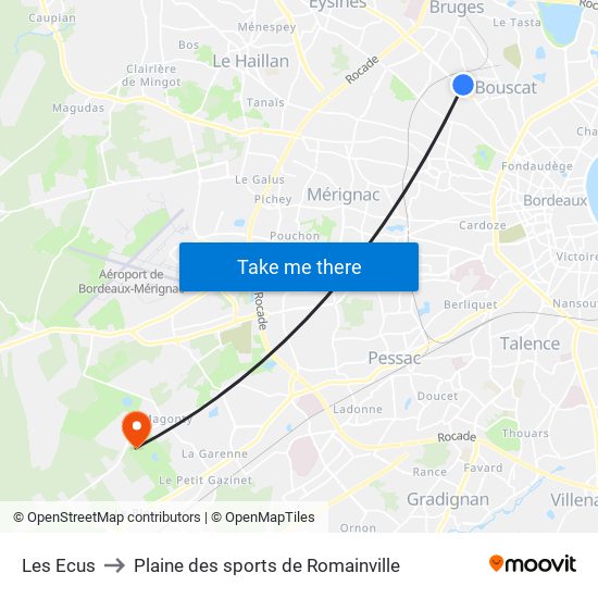 Les Ecus to Plaine des sports de Romainville map