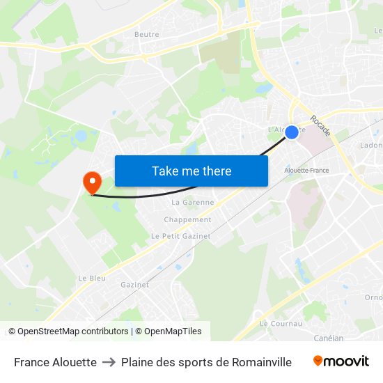 France Alouette to Plaine des sports de Romainville map