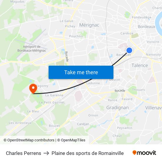 Charles Perrens to Plaine des sports de Romainville map