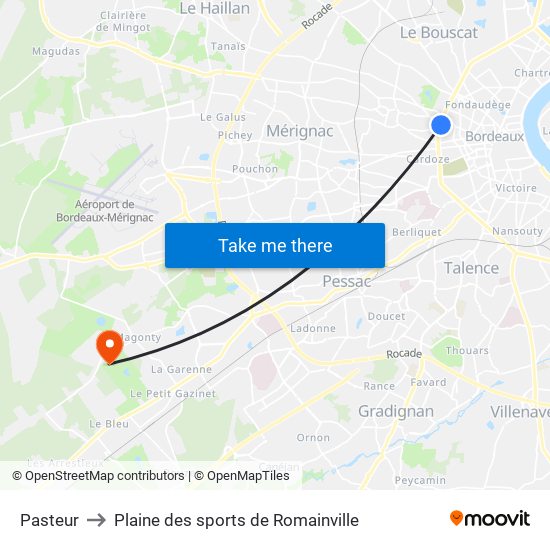 Pasteur to Plaine des sports de Romainville map