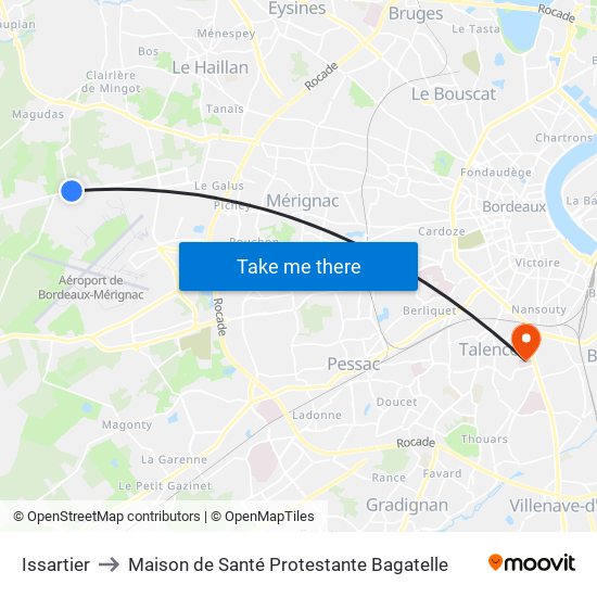 Issartier to Maison de Santé Protestante Bagatelle map