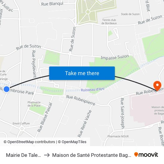 Mairie De Talence to Maison de Santé Protestante Bagatelle map