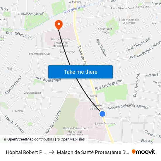 Hôpital Robert Picqué to Maison de Santé Protestante Bagatelle map