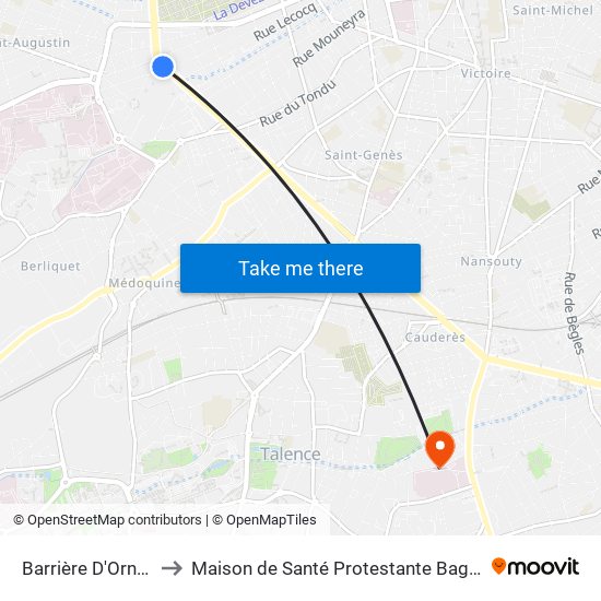 Barrière D'Ornano to Maison de Santé Protestante Bagatelle map