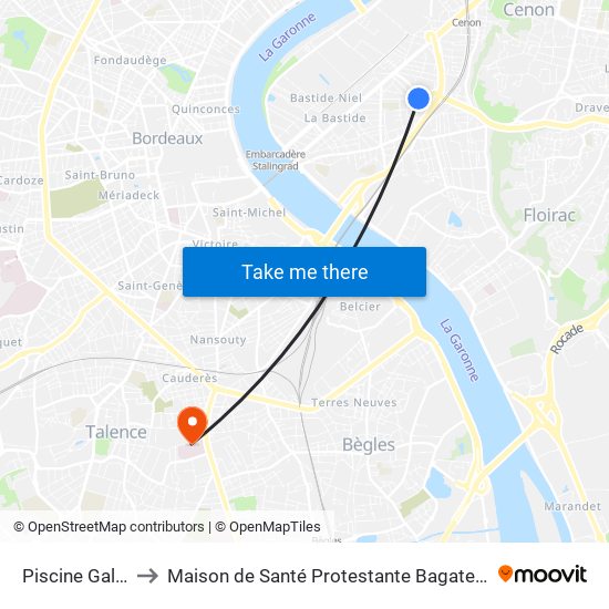 Piscine Galin to Maison de Santé Protestante Bagatelle map