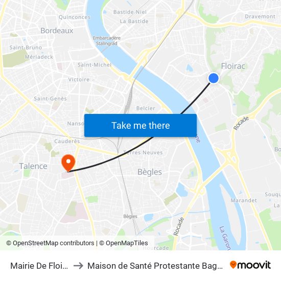 Mairie De Floirac to Maison de Santé Protestante Bagatelle map